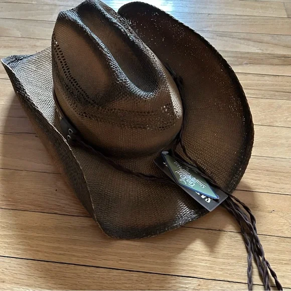 New Saddleback Western festival Cowboy concert paper straw leather silver hat - Picture 3 of 11